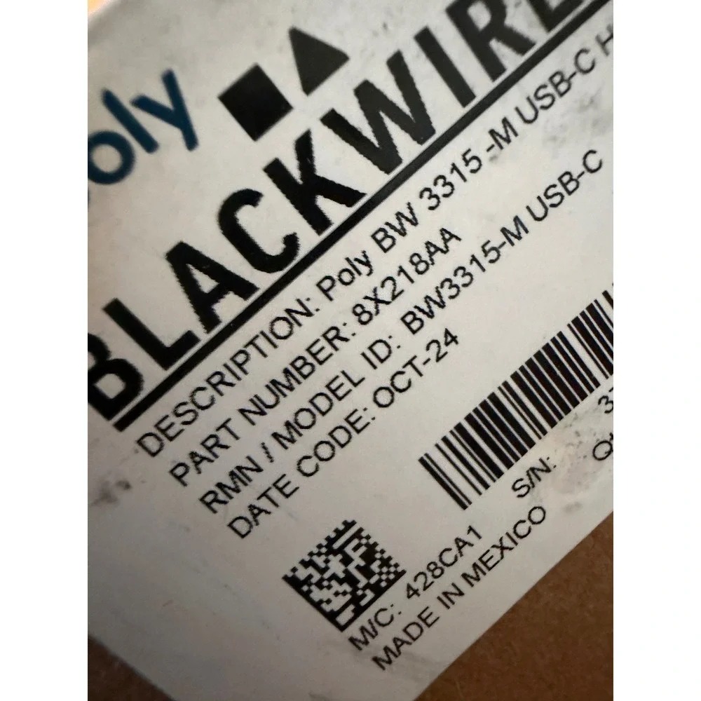 Poly Blackwire 3315 Wired Monaural Headset USB-C Microsoft Teams BW3315M 8X218AA